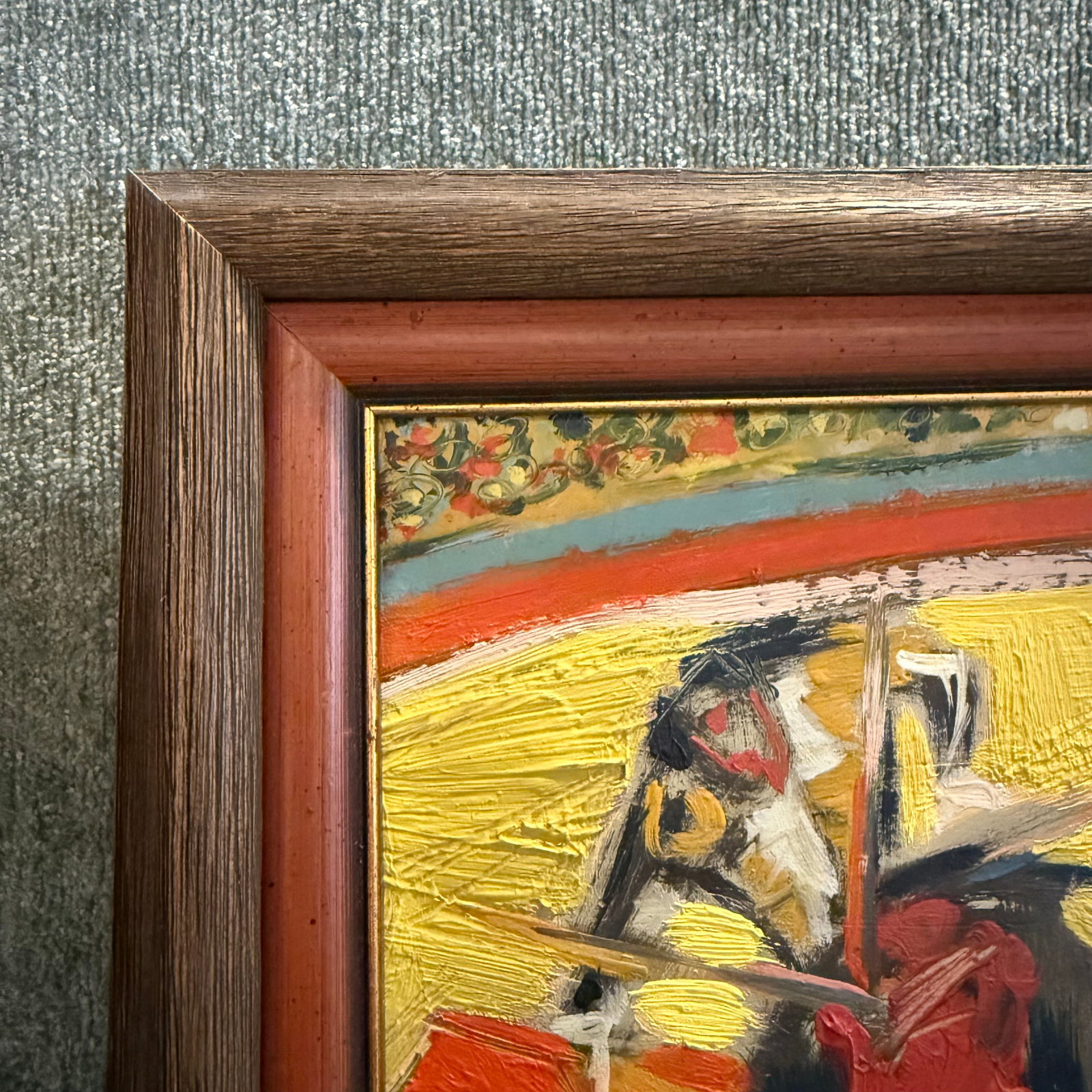 Petite Mid Century Abstract Bull Fighting Painting - 6