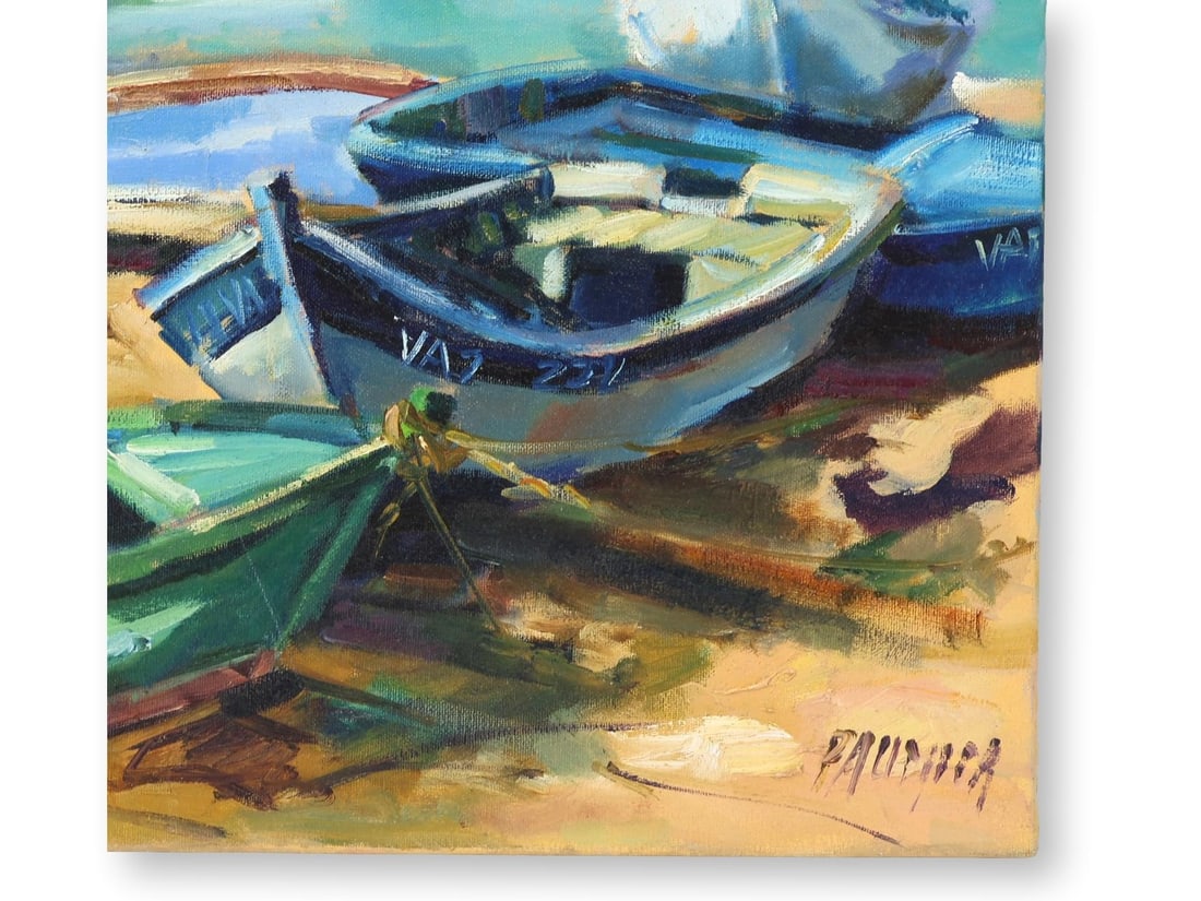 Liliane Paumier French Brittany Harbor Boats Oil Painting - 4