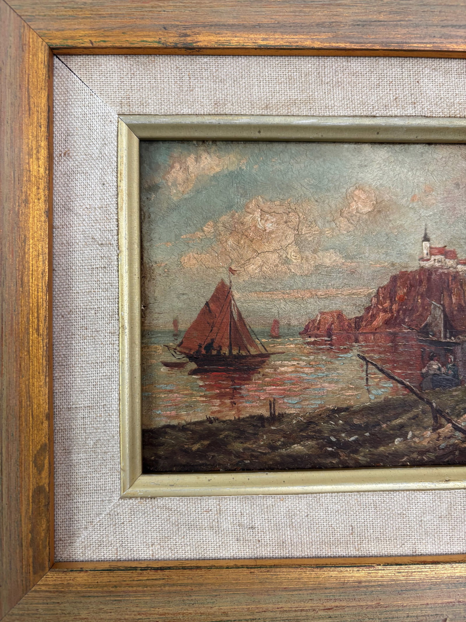 Antique 20th Century European Coastal Seascape Oil Painting - Framed - 7