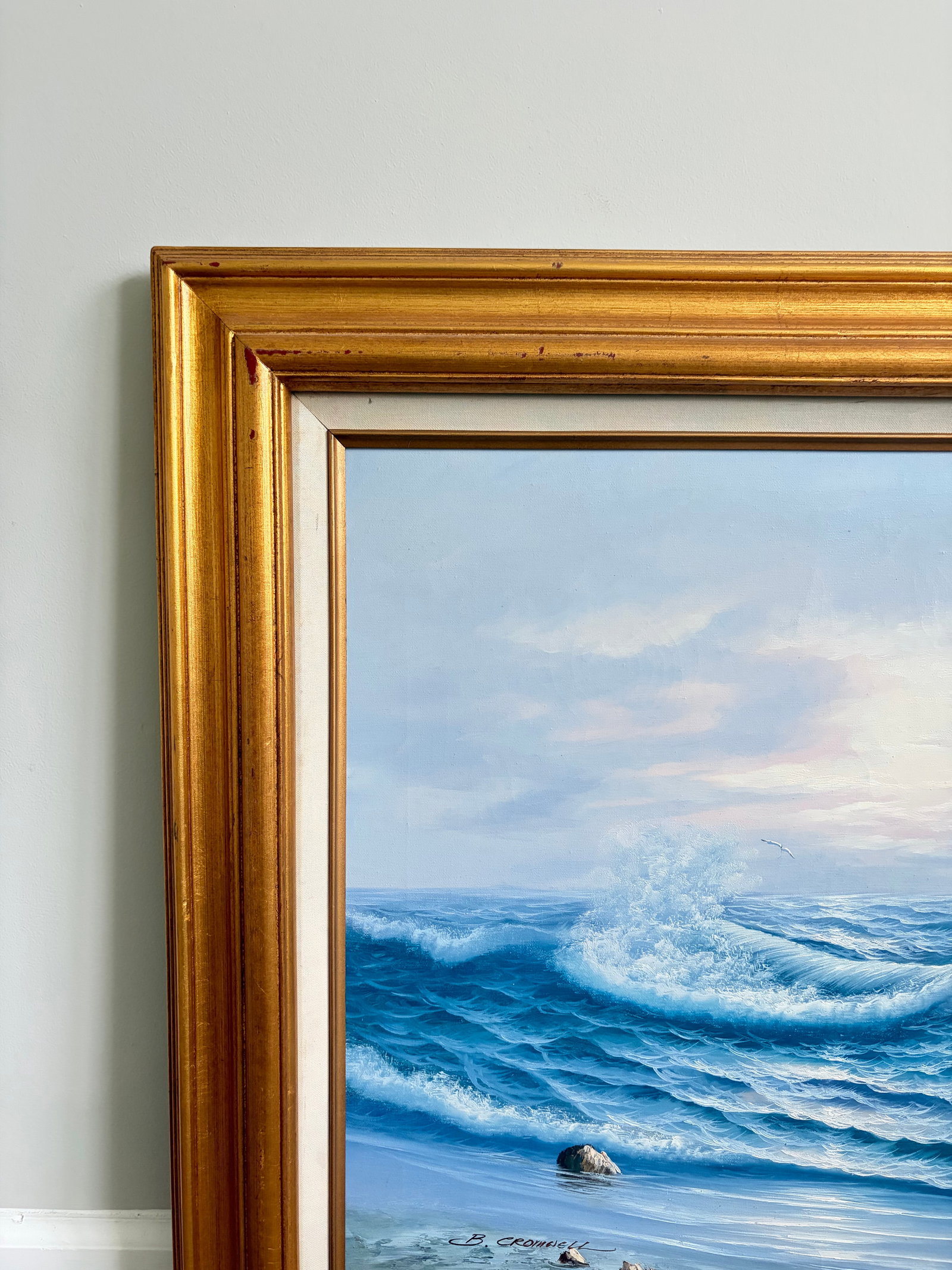 Vintage Signed Coastal Seascape Oil Painting by B. Cromwell, Circa 1970s - 4