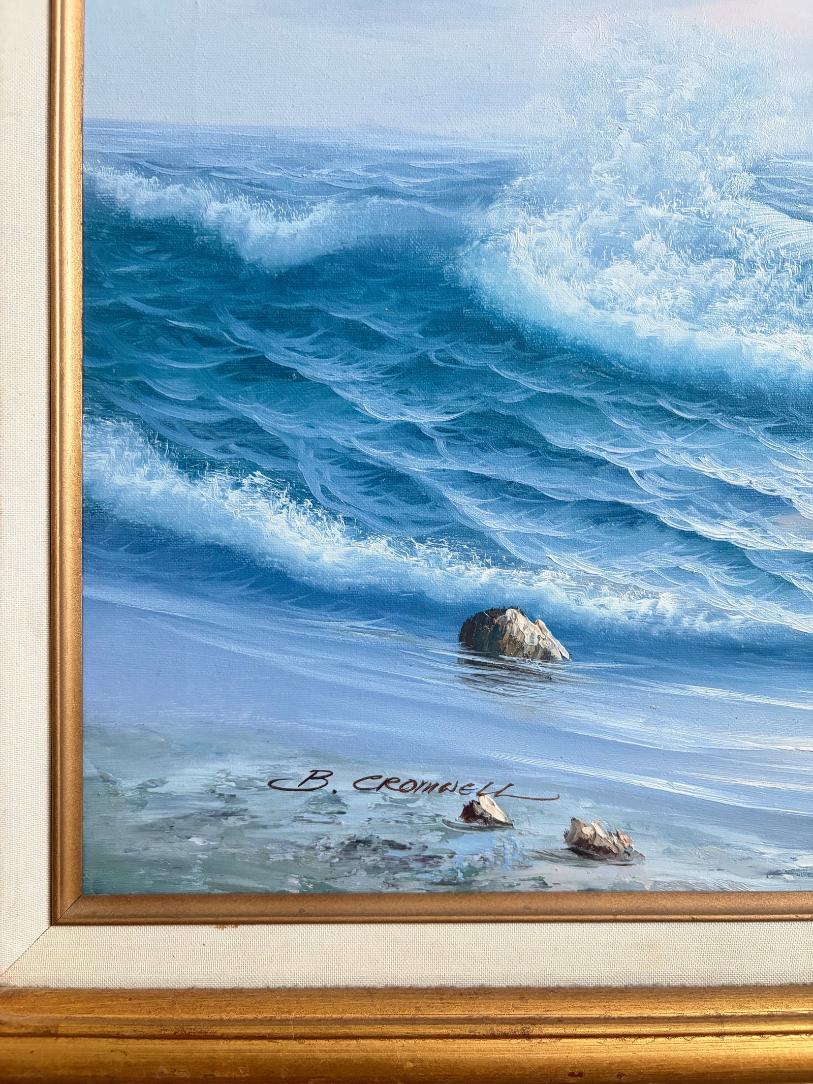 Vintage Signed Coastal Seascape Oil Painting by B. Cromwell, Circa 1970s - 6