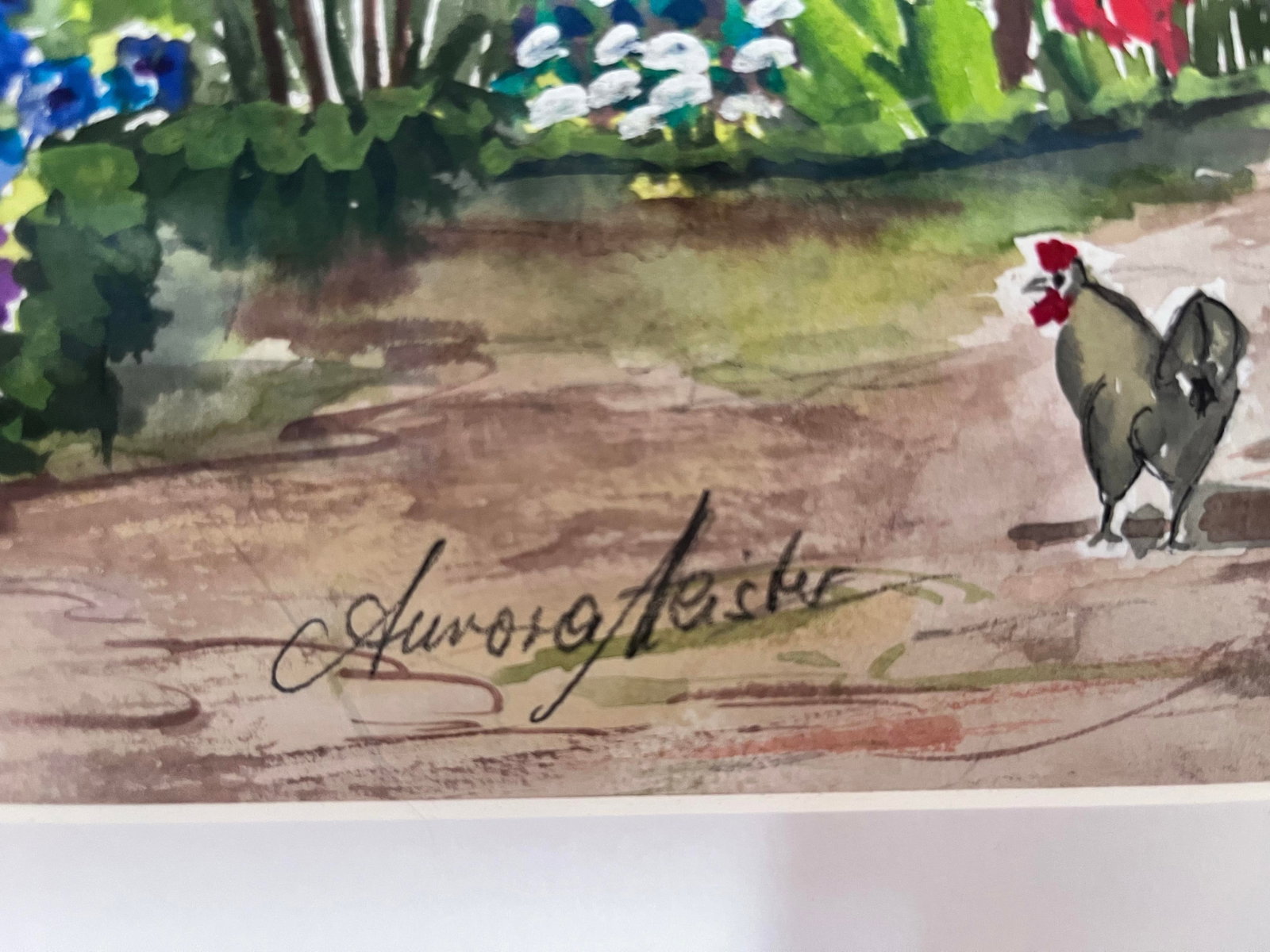 1980s Original Signed Watercolor of European Cottage Garden With Chickens - 6