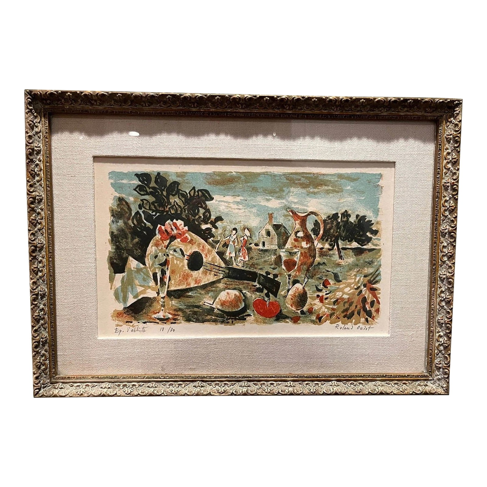 Early 20th Century Roland Oudot Signed Limited Edition Lithograph Print Ep. d'artiste 18/30: Offered for sale is a captivating, original limited edition print by the renowned French artist Roland Oudot (1897 1981). This piece, showcased in image.png, image_2.png, and image_3.png, features a v