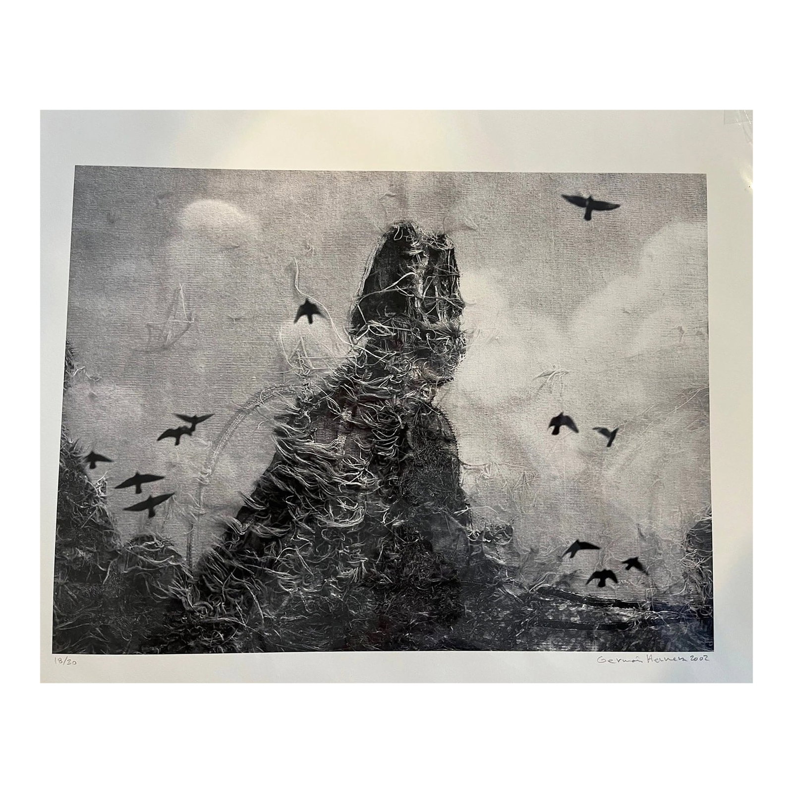 German Herrera "Unravel" Limited Edition Signed Pigment Print (18/20), 2002: Offered is a compelling limited edition pigment print titled "Unravel" (2002) by the renowned contemporary artist German Herrera. This ethereal, dreamlike photomontage is numbered 18/20 and