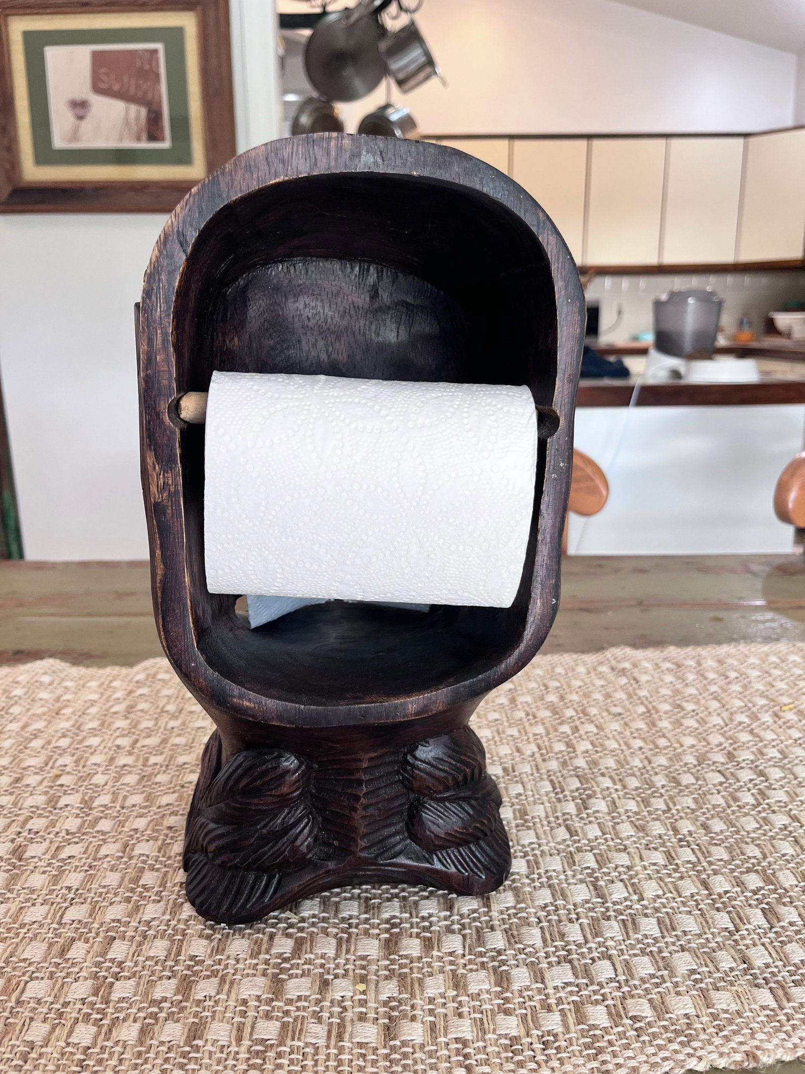 Vintage Hand-Carved Monkey Head Wooden Toilet Paper Holder - Tiki Folk Art - 7