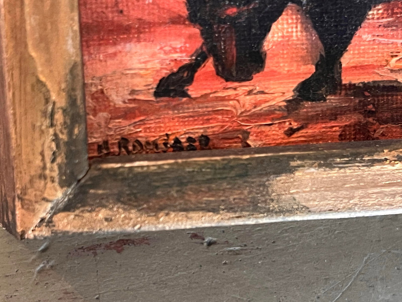 1980s Henry D. Ramirez Jr. Miniature Bull Oil Painting on Board, Framed - 4