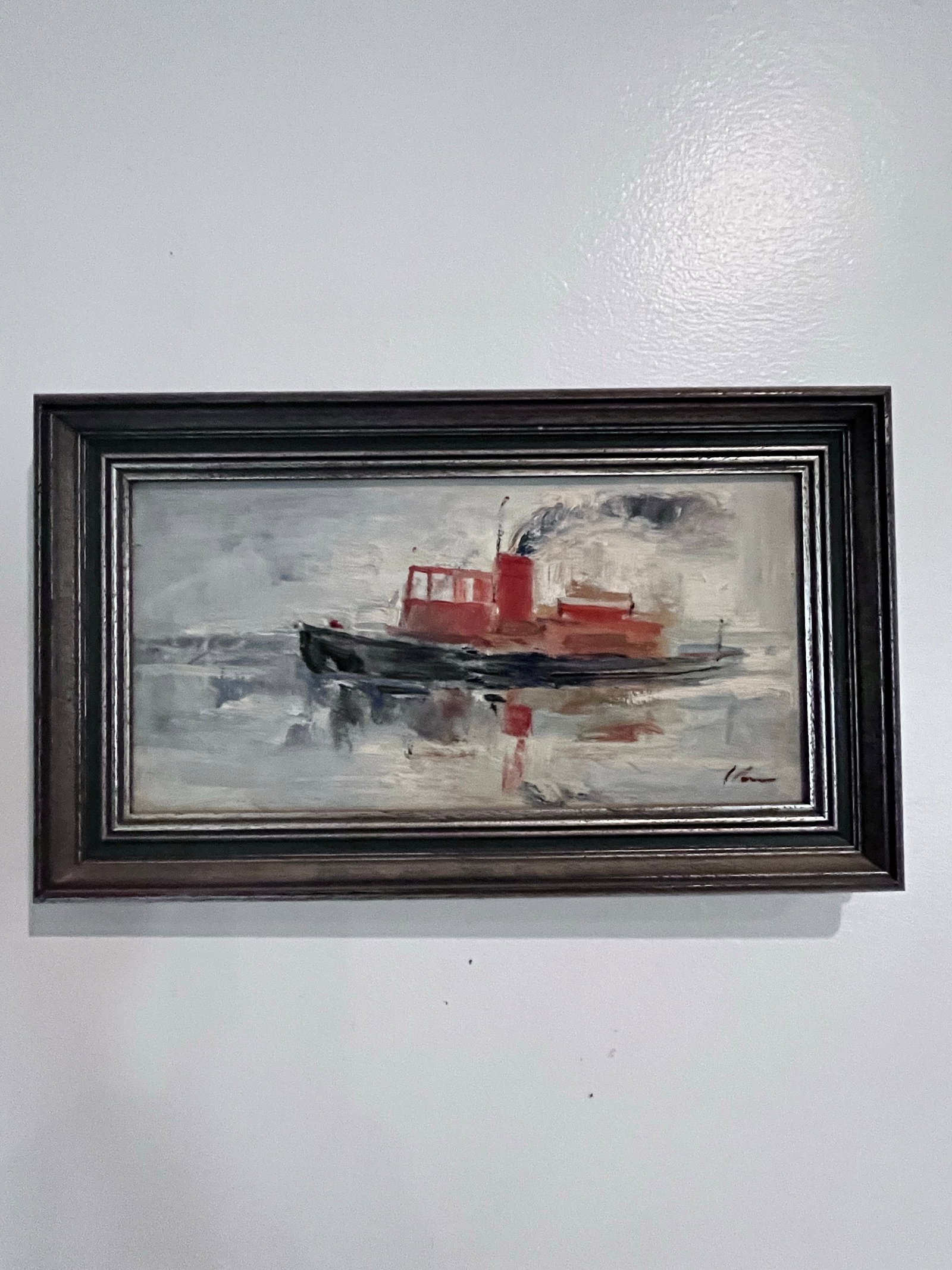 Vintage Impressionist Oil on Board Harbor Tugboat Painting - 4