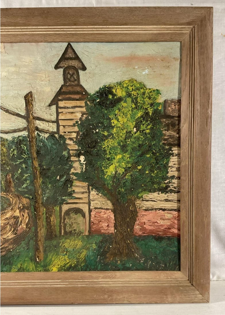 Mid-Century 1954 Expressionist Village Scene Painting by Ethel G. Baum - Vintage Wood Frame, Grumbac - 3