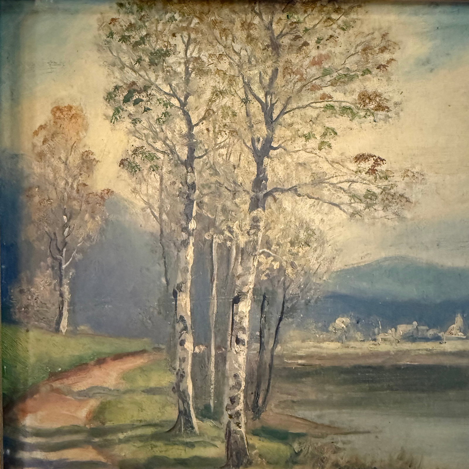 Pair of Petite Mid-Century Birch Trees & River Landscape Paintings - 3
