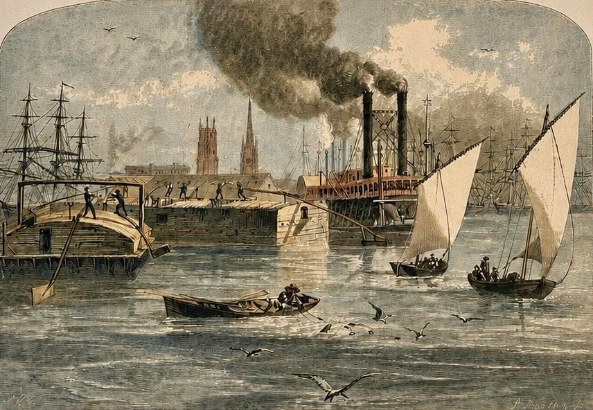 Mississippi River at New Orleans Original Wood Engraving From Picturesque America, 1872 - 2