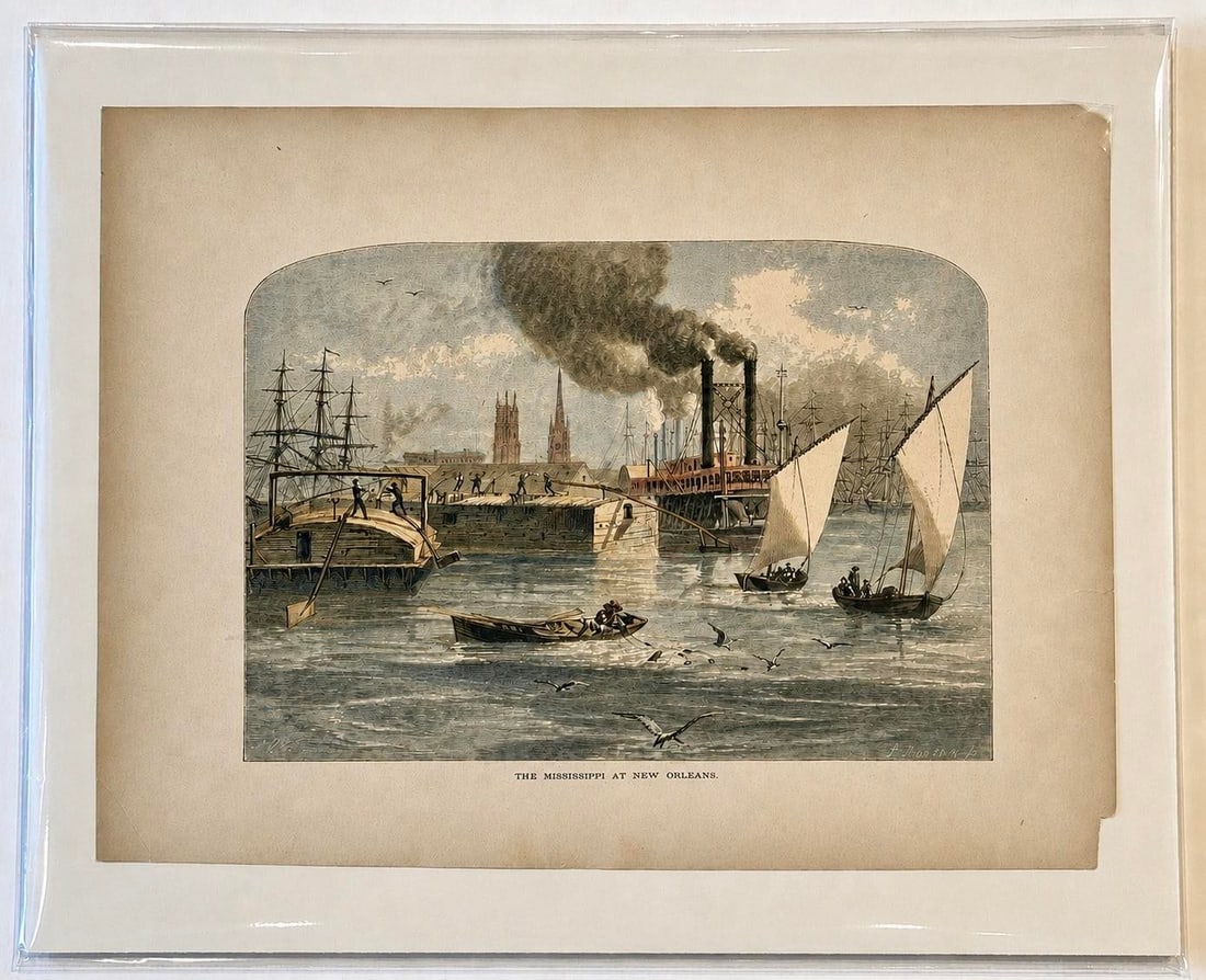 Mississippi River at New Orleans Original Wood Engraving From Picturesque America, 1872 - 3
