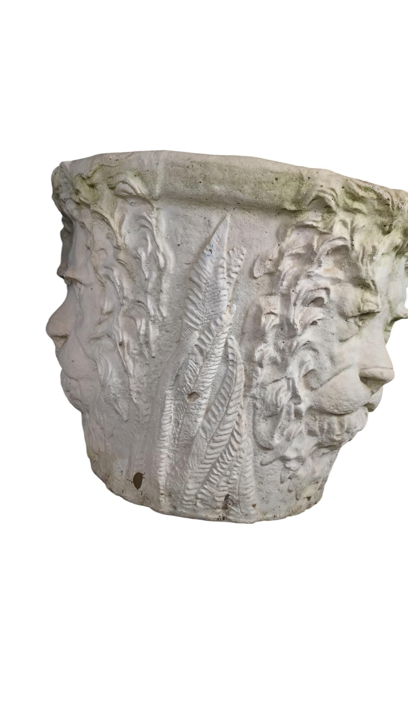 P1990s Pair of Monumental Cast Stone Lion Head Garden Planters | Classical Estate Urns | Architectur - 3