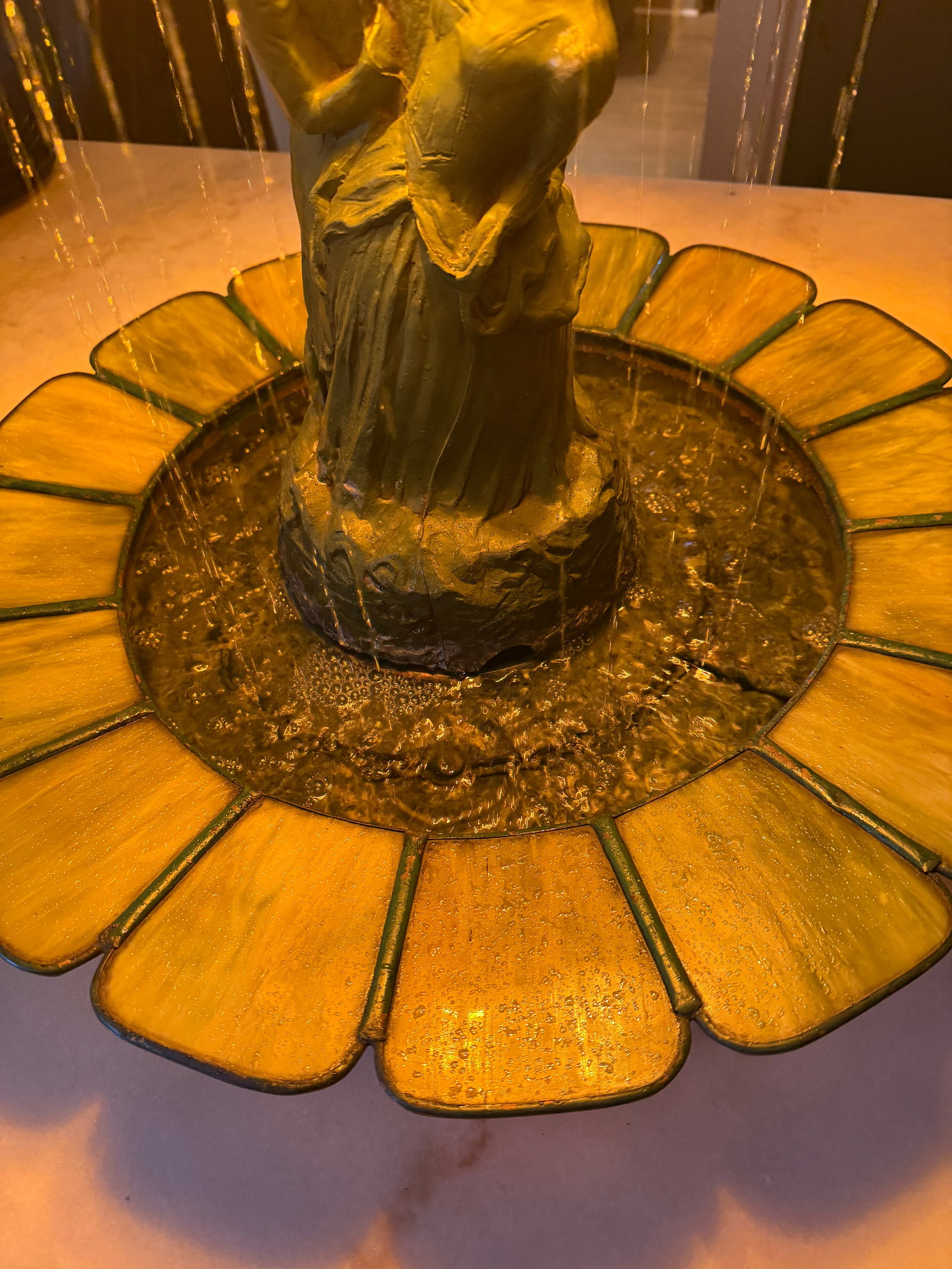 1920s Art Deco Figural Re-Circulating Fountain Lamp - Working Verdigris Spelter Sculpture & Iridesce - 3