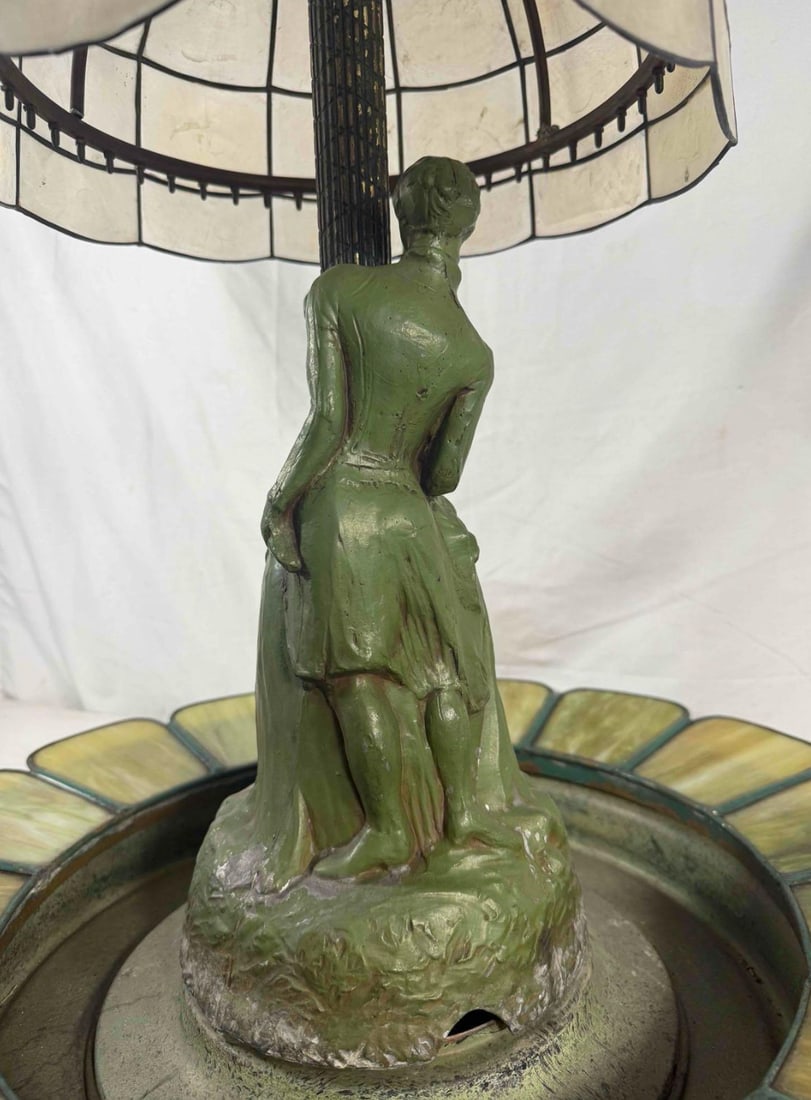 1920s Art Deco Figural Re-Circulating Fountain Lamp - Working Verdigris Spelter Sculpture & Iridesce - 7