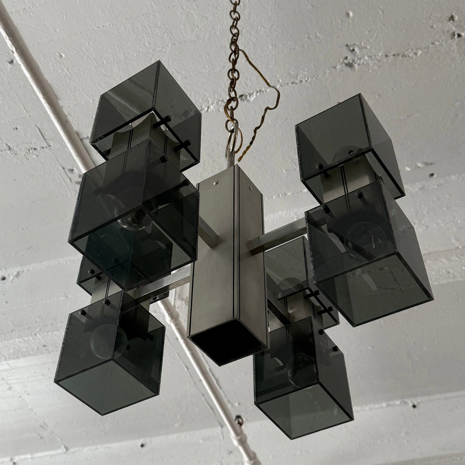 Late 20th Century Brutalist Smoked Plexiglass "Ice Cube" Chrome Chandelier - 5