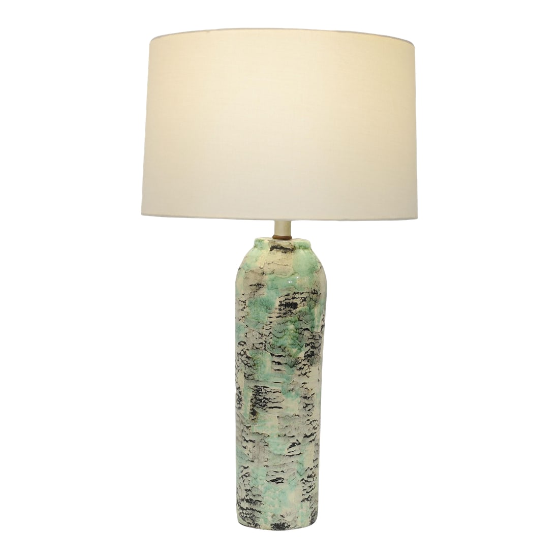 1960s Kelby Ceramic Table Lamp in Black, Green and Off-White Abstract Pattern: Add a touch of mid-century modern elegance to your space with the Kelby Ceramic Table Lamp, exclusively available at circa20c. This unique lamp by Kelby features a circular drum shape adorned with an 