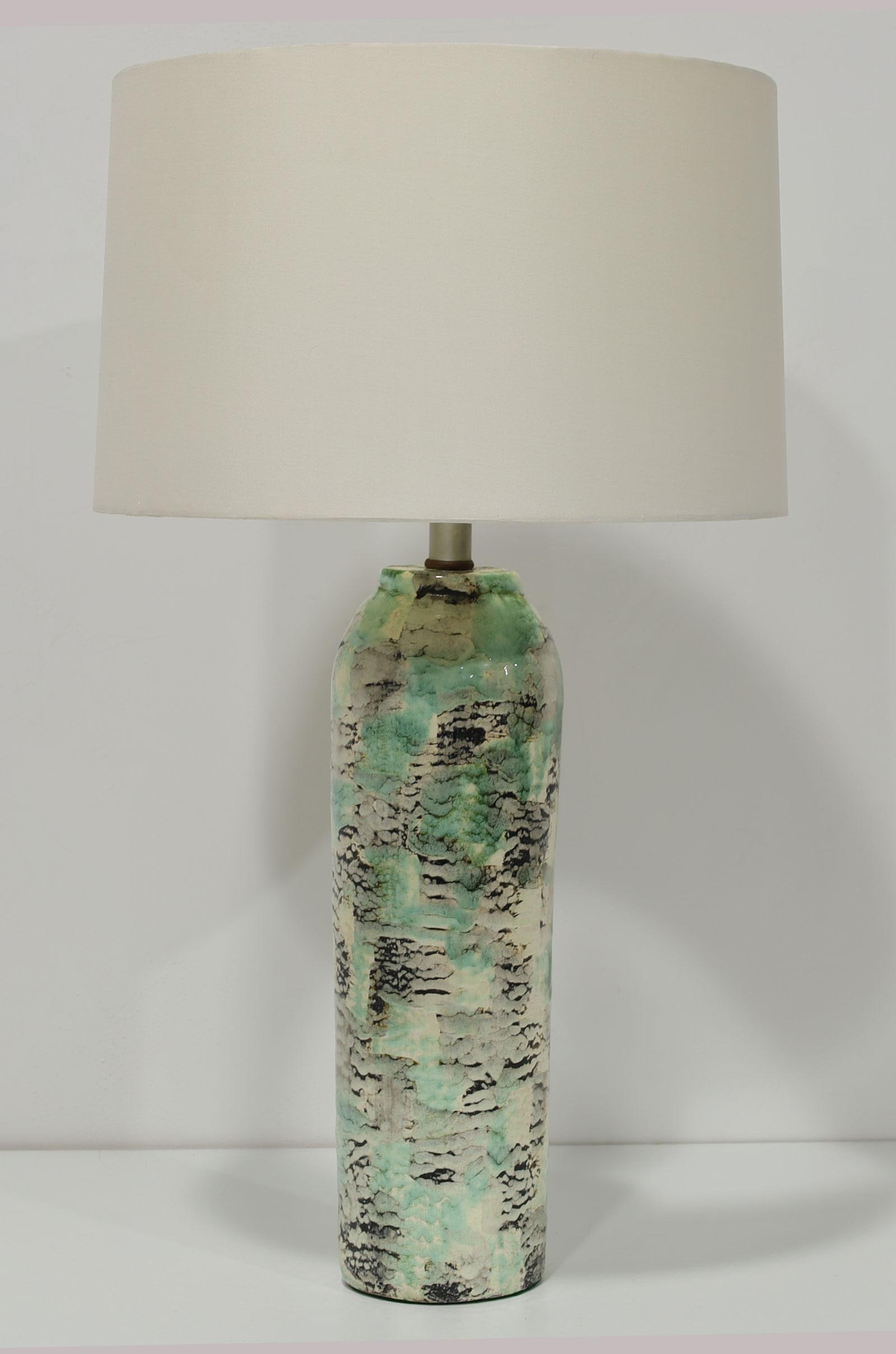 1960s Kelby Ceramic Table Lamp in Black, Green and Off-White Abstract Pattern - 2