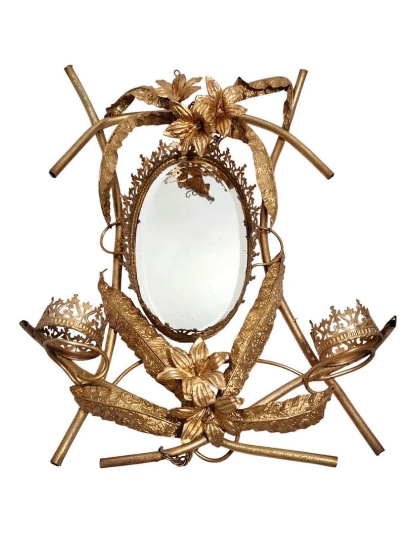 Vintage Art Deco Gilted Metal "Sleeping Beauty" Floral Mirror in the Style of Claude Lalanne - 2