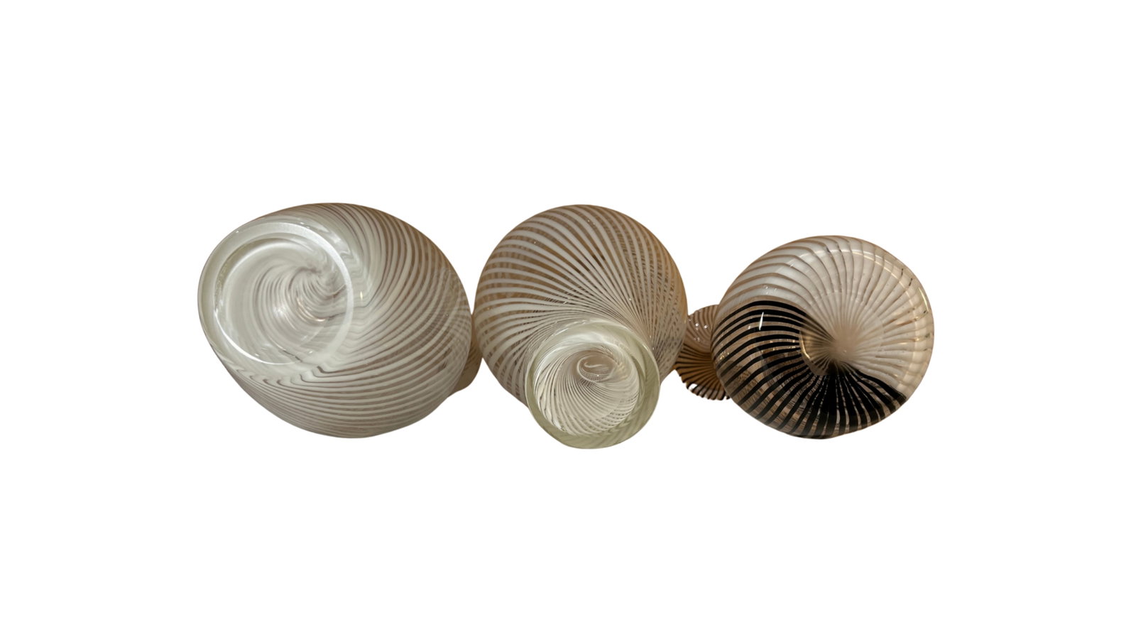 Murano Mezza Filigrana Art Glass White and White and Black Pin Stripe Swirl Vases- Set of 3 - 17