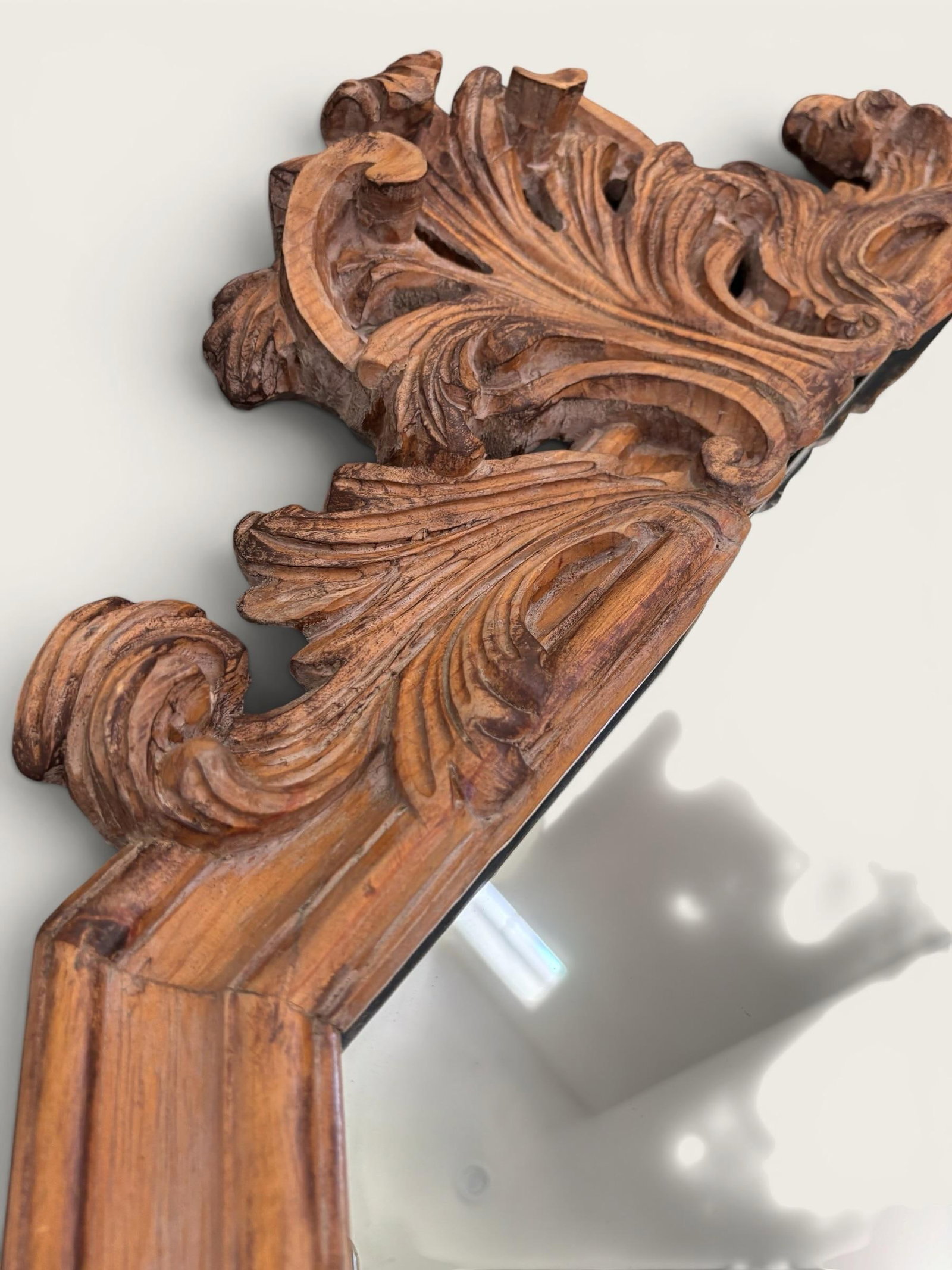 Antique Italian Hand-Carved Rococo Baroque Wall Mirror | Ornate Wood Louis XV Style - 3
