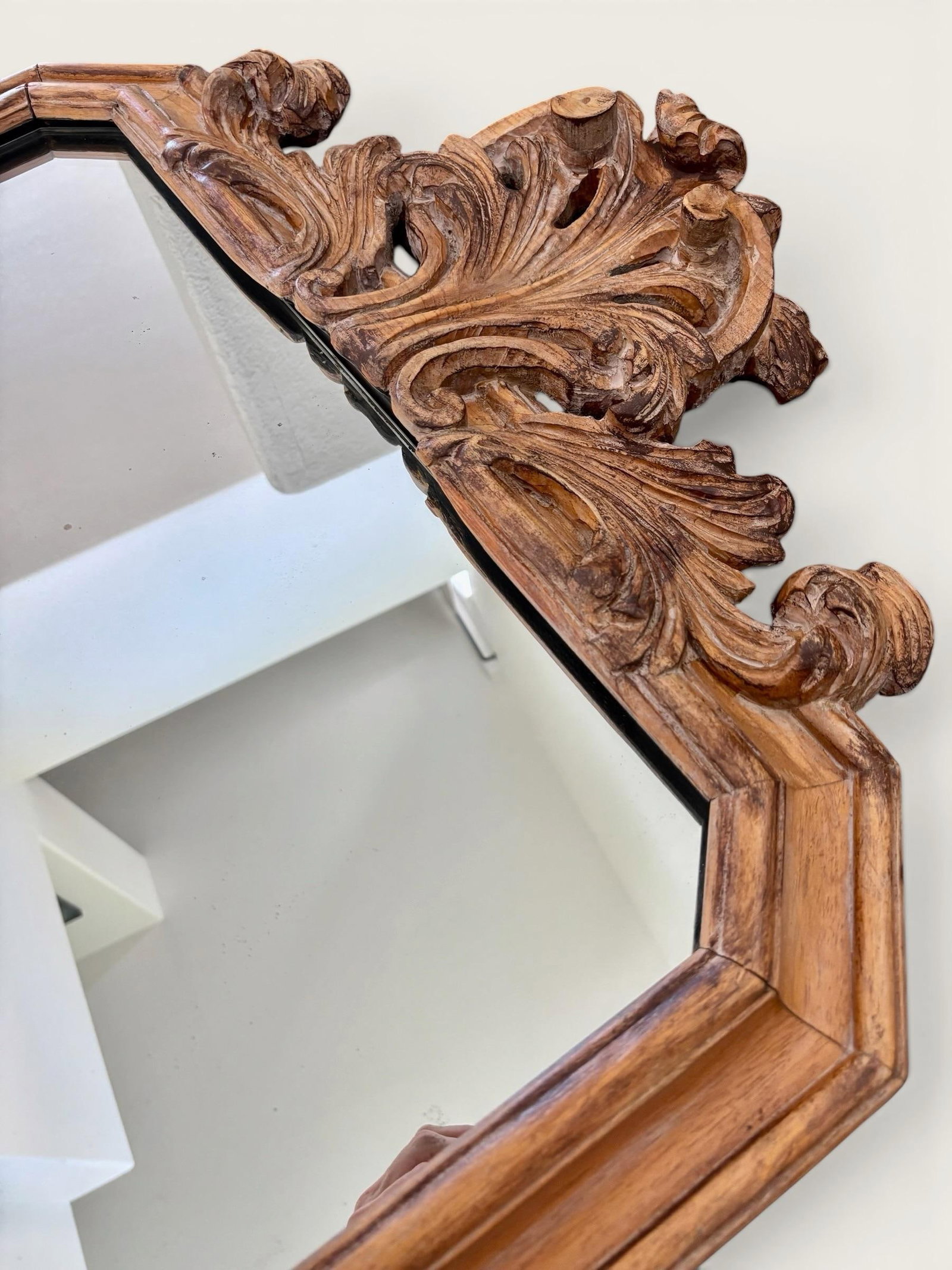 Antique Italian Hand-Carved Rococo Baroque Wall Mirror | Ornate Wood Louis XV Style - 6