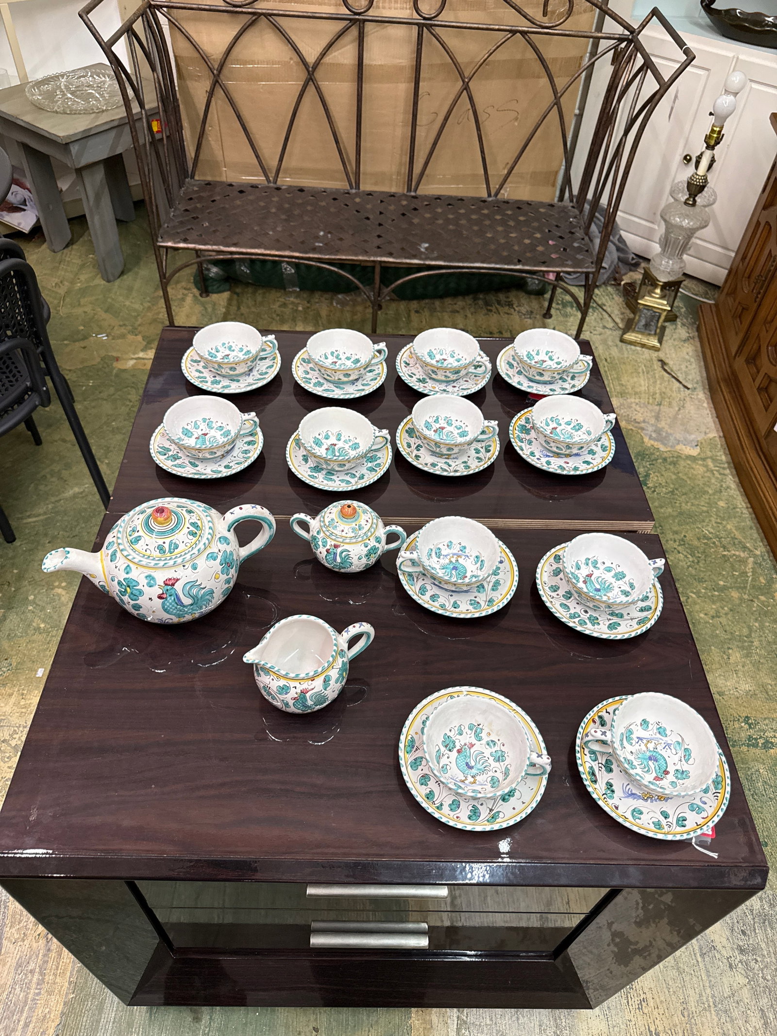 1960s Deruta Italy Rooster Tea Set Majolica Boho Pottery - 27 Pieces - 2