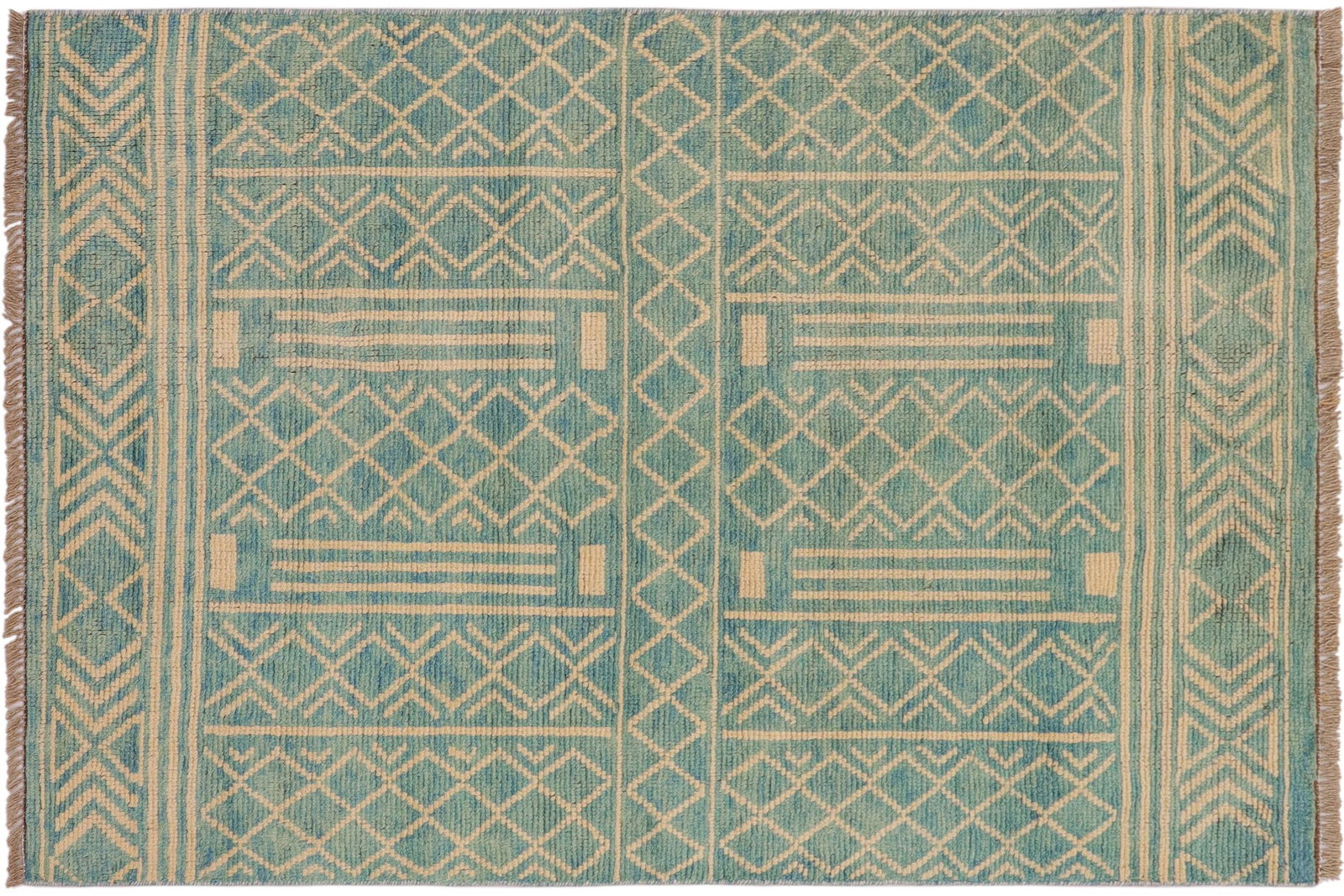 Shabby Chic Balochi Blue/Beige Wool Rug - 3'2''x5'1'' - 10