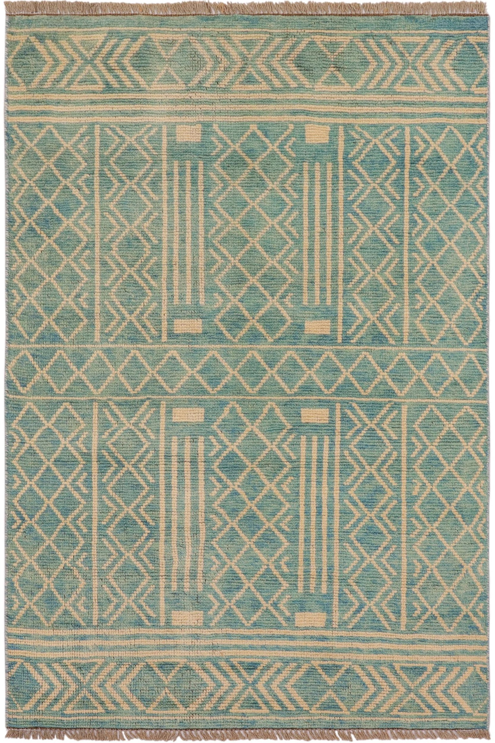 Shabby Chic Balochi Blue/Beige Wool Rug - 3'2''x5'1'' - 11