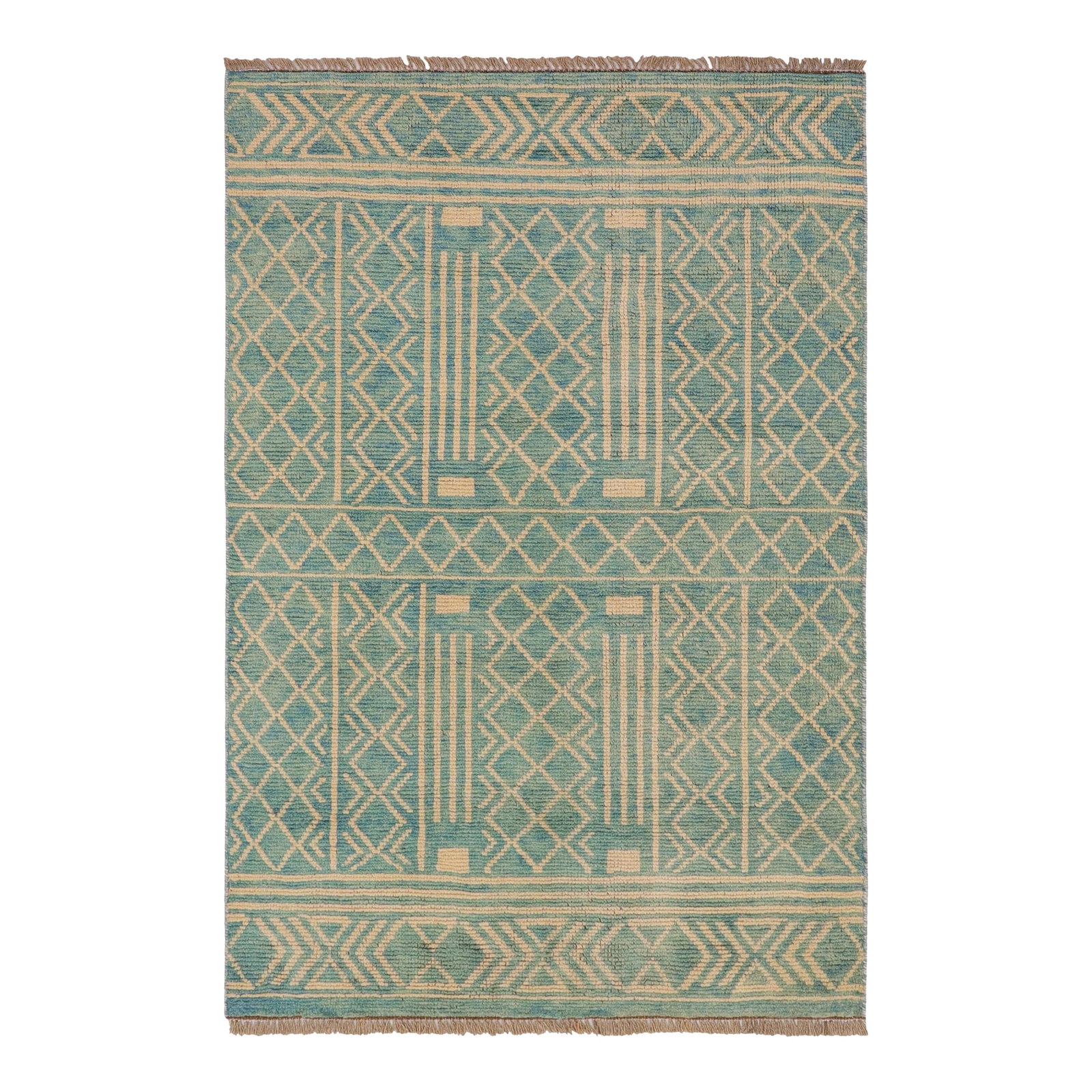 Shabby Chic Balochi Blue/Beige Wool Rug - 3'2''x5'1'': This stunning hand-knotted Afghan Balouchi rug is a captivating addition to any decor. Crafted by skilled artisans, it showcases exquisite colors and intricate designs. With a blend of traditional,