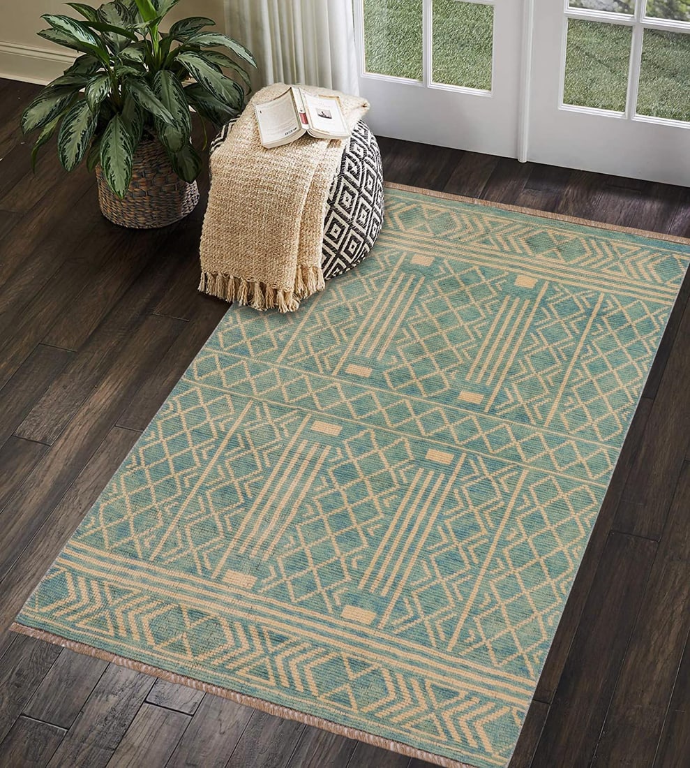 Shabby Chic Balochi Blue/Beige Wool Rug - 3'2''x5'1'' - 2