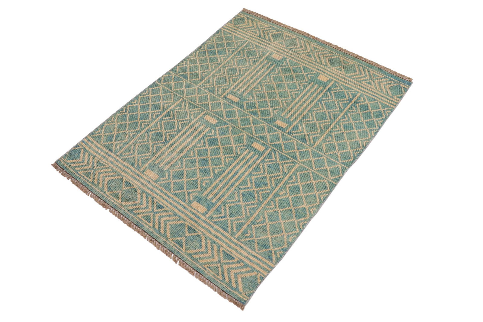 Shabby Chic Balochi Blue/Beige Wool Rug - 3'2''x5'1'' - 3