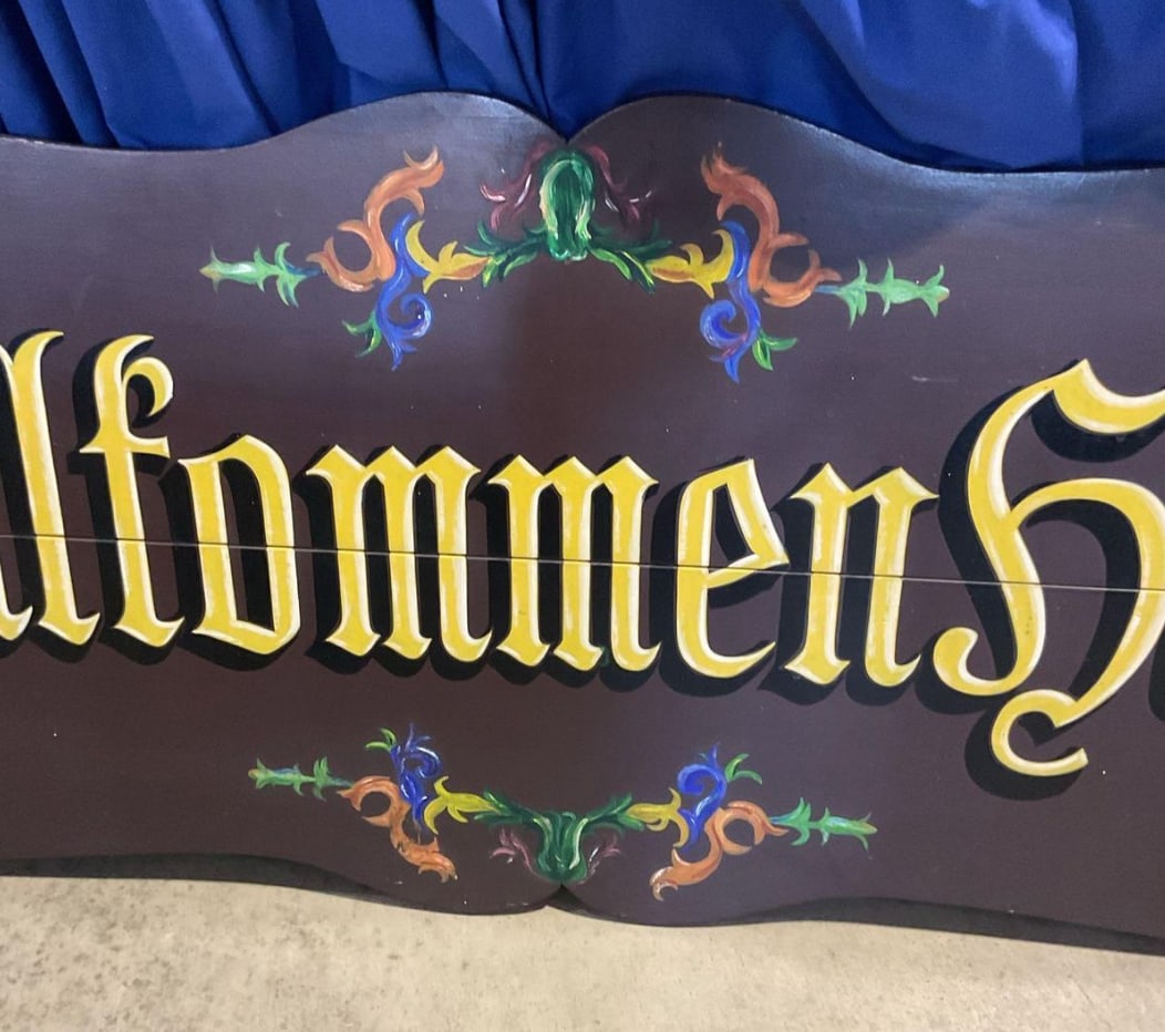 Vintage Statement German Willkommenhaus Hand Painted Wooden Folk Art Sign - 2