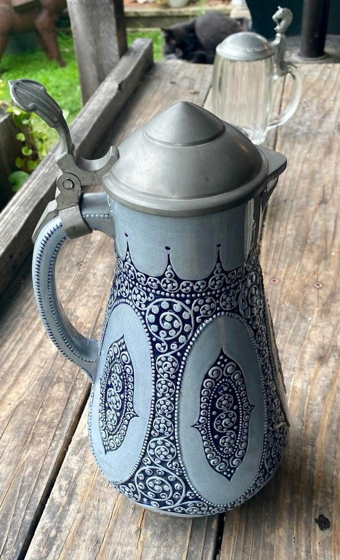Wick-Werke German Jugendstil Salt-Glazed Stoneware 21/2-Liter Lidded Pitcher, C. 1920s - 3