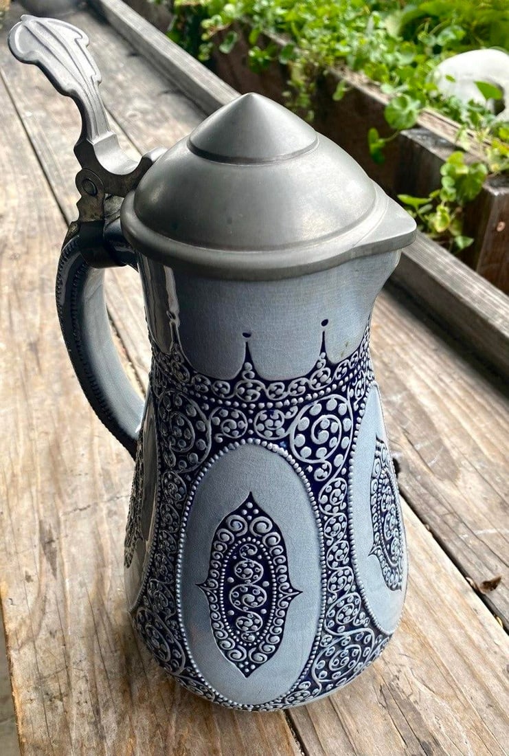 Wick-Werke German Jugendstil Salt-Glazed Stoneware 21/2-Liter Lidded Pitcher, C. 1920s - 5
