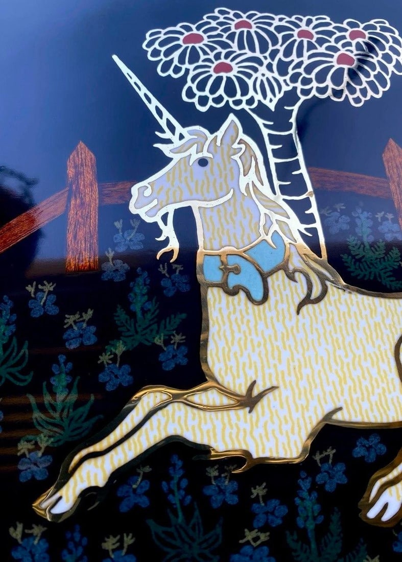 Rare Vintage Couroc Unicorn Serving Tray | Mid-Century California Cocktail Barware | Brass Inlay Art - 4