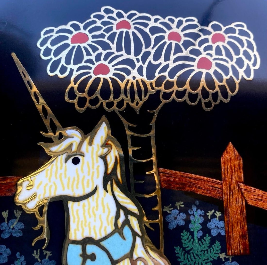 Rare Vintage Couroc Unicorn Serving Tray | Mid-Century California Cocktail Barware | Brass Inlay Art - 5