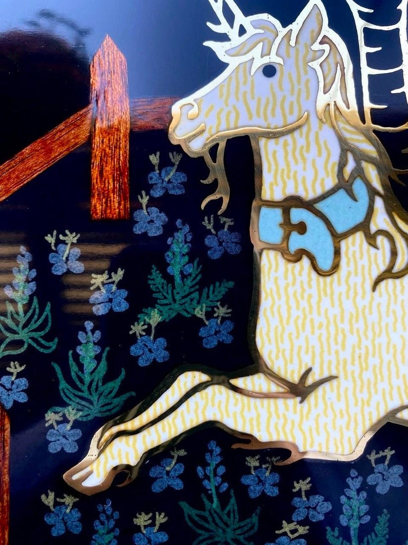 Rare Vintage Couroc Unicorn Serving Tray | Mid-Century California Cocktail Barware | Brass Inlay Art - 6