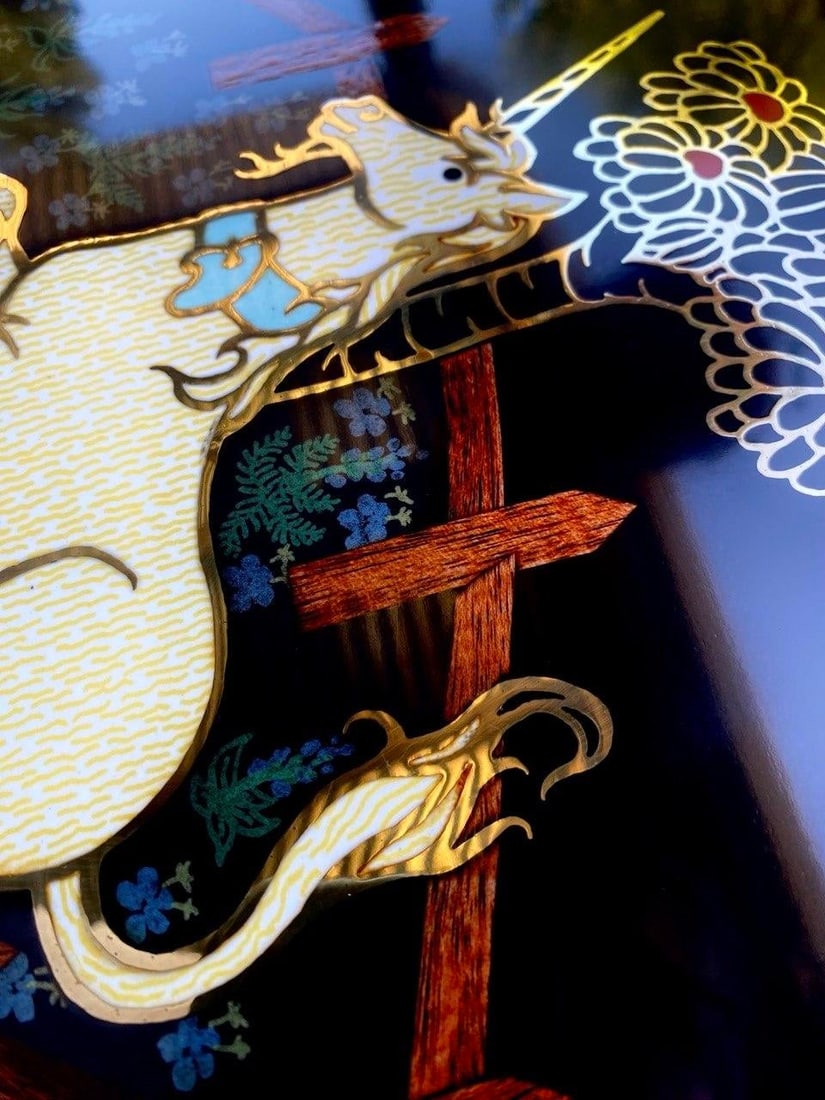 Rare Vintage Couroc Unicorn Serving Tray | Mid-Century California Cocktail Barware | Brass Inlay Art - 7