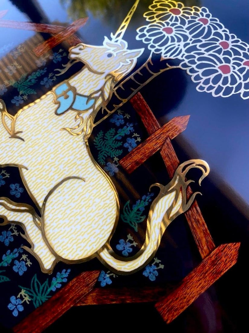 Rare Vintage Couroc Unicorn Serving Tray | Mid-Century California Cocktail Barware | Brass Inlay Art - 8