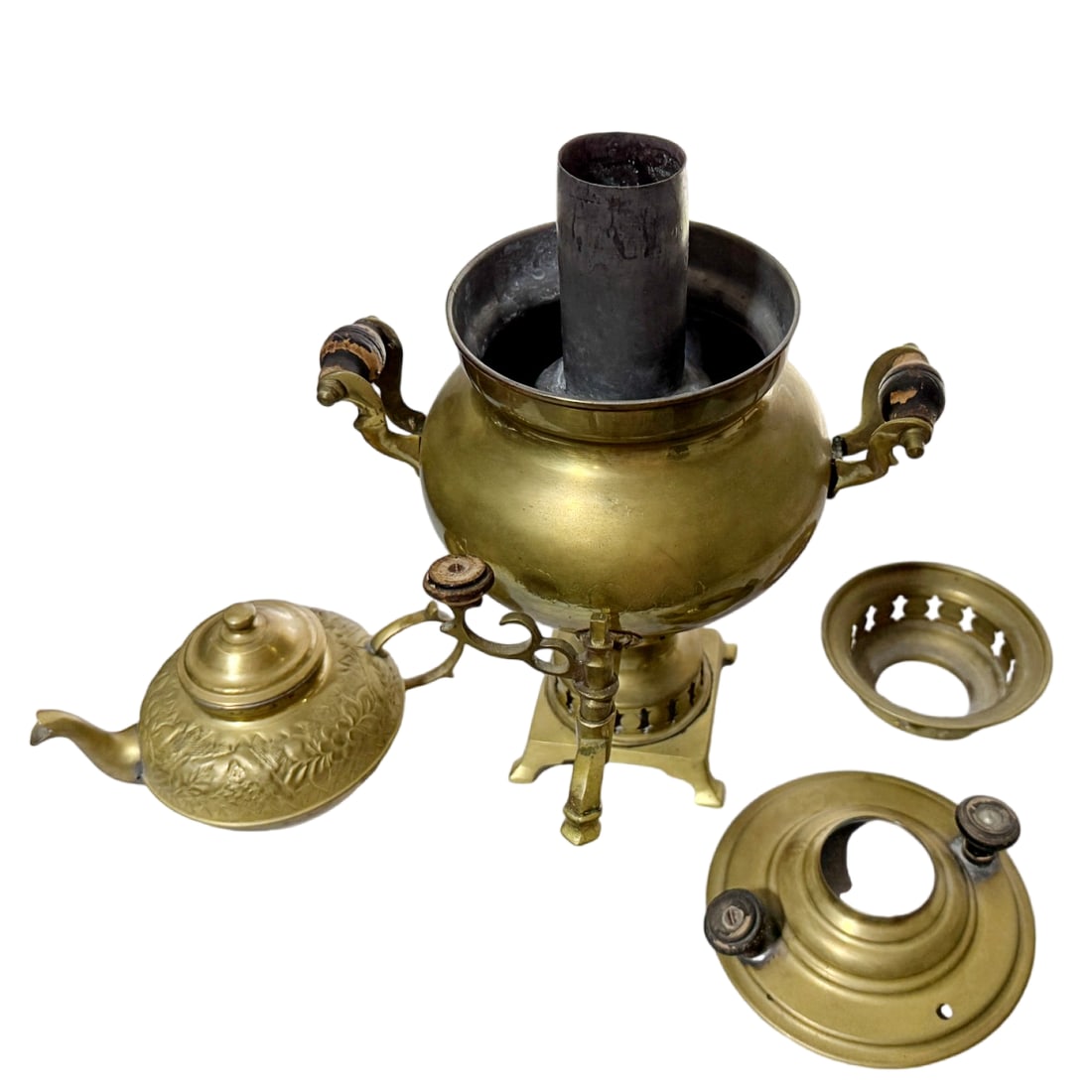 Late 19th Century Brass Samovar Set W/Teapot - 8