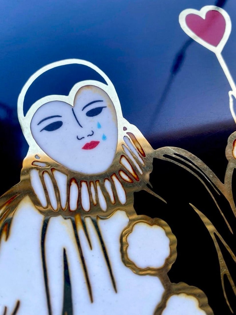 Vintage Couroc Pierrot "Heart" Tray - Brass Inlay Black Lacquer Serving Tray by Couroc of Monterey - 4