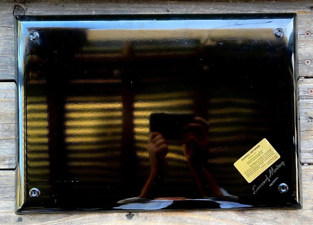 Vintage Couroc Pierrot "Heart" Tray - Brass Inlay Black Lacquer Serving Tray by Couroc of Monterey - 8