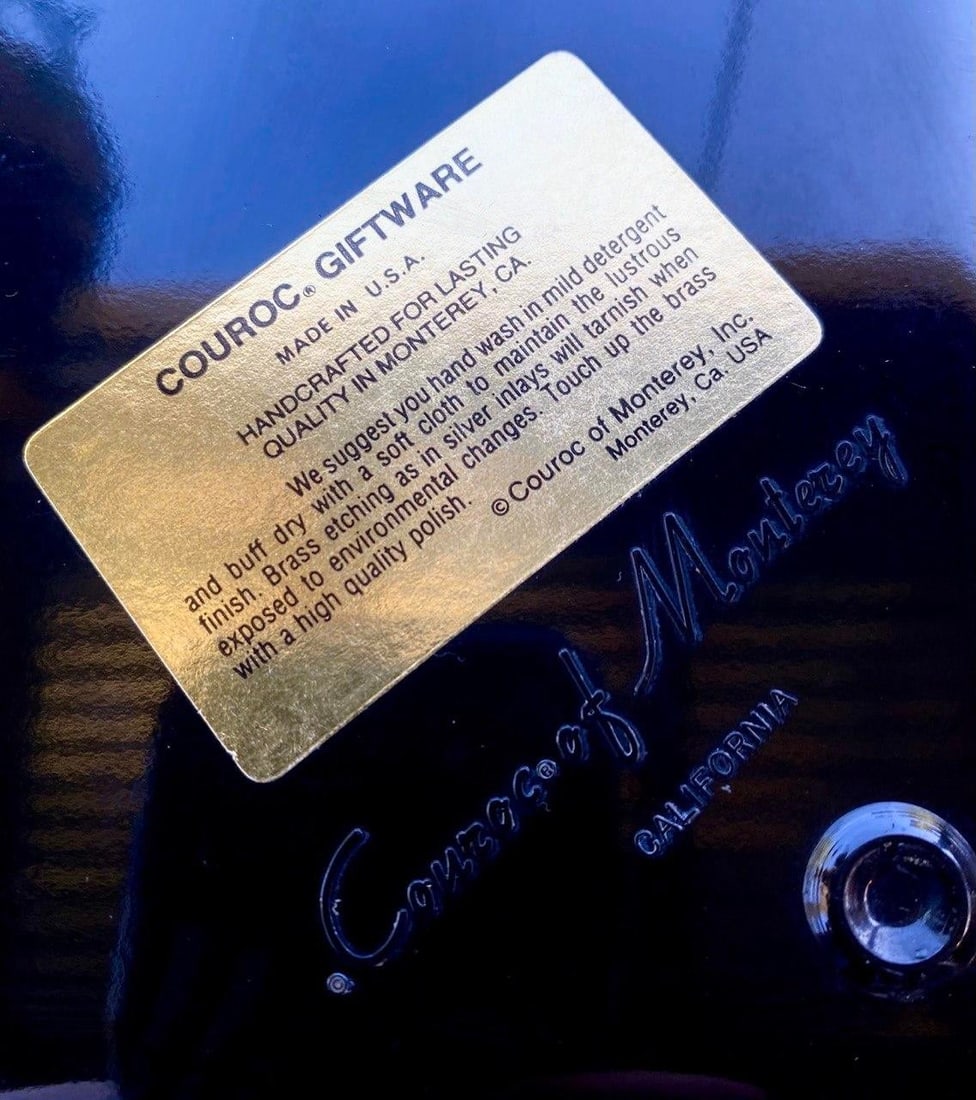 Vintage Couroc Pierrot "Heart" Tray - Brass Inlay Black Lacquer Serving Tray by Couroc of Monterey - 9