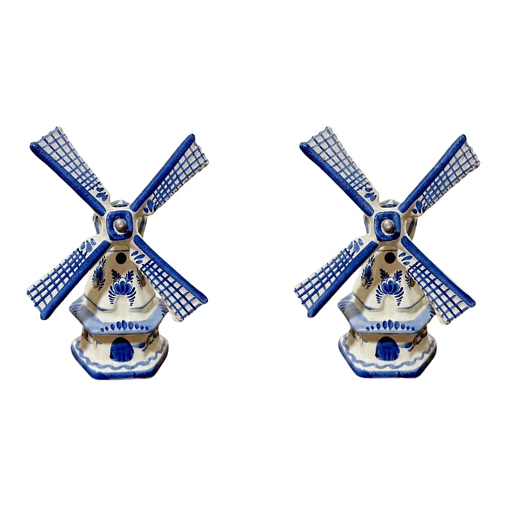 Vintage Authentic Dutch Delft Blue Hand-Painted Porcelain Windmill Table Lamps - Made in Holland - a (1 of 7)