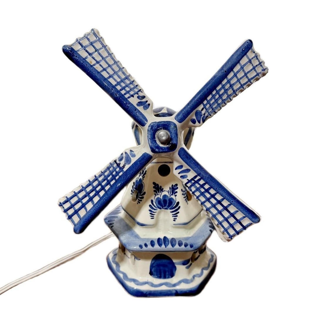 Vintage Authentic Dutch Delft Blue Hand-Painted Porcelain Windmill Table Lamps - Made in Holland - a - 2