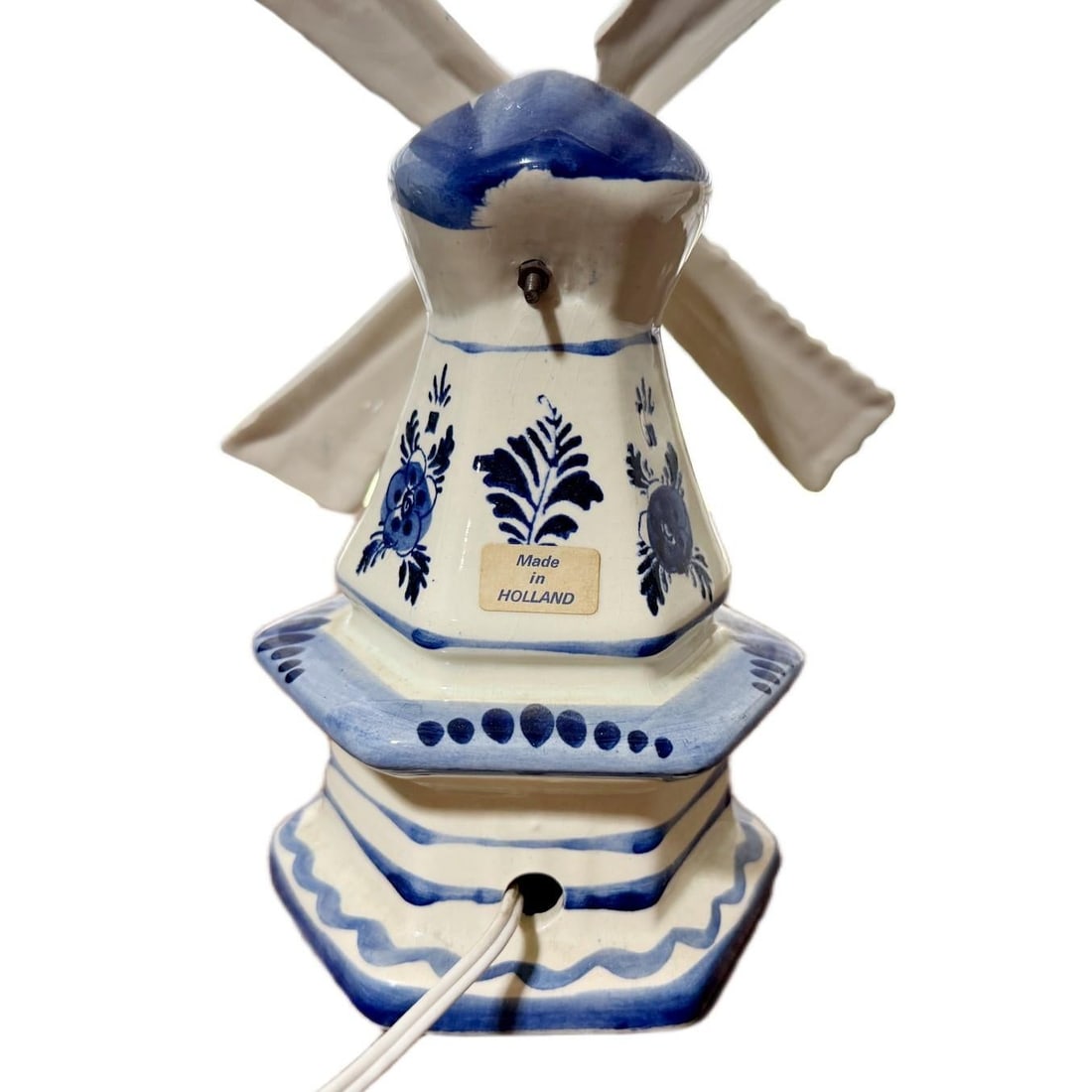 Vintage Authentic Dutch Delft Blue Hand-Painted Porcelain Windmill Table Lamps - Made in Holland - a - 3