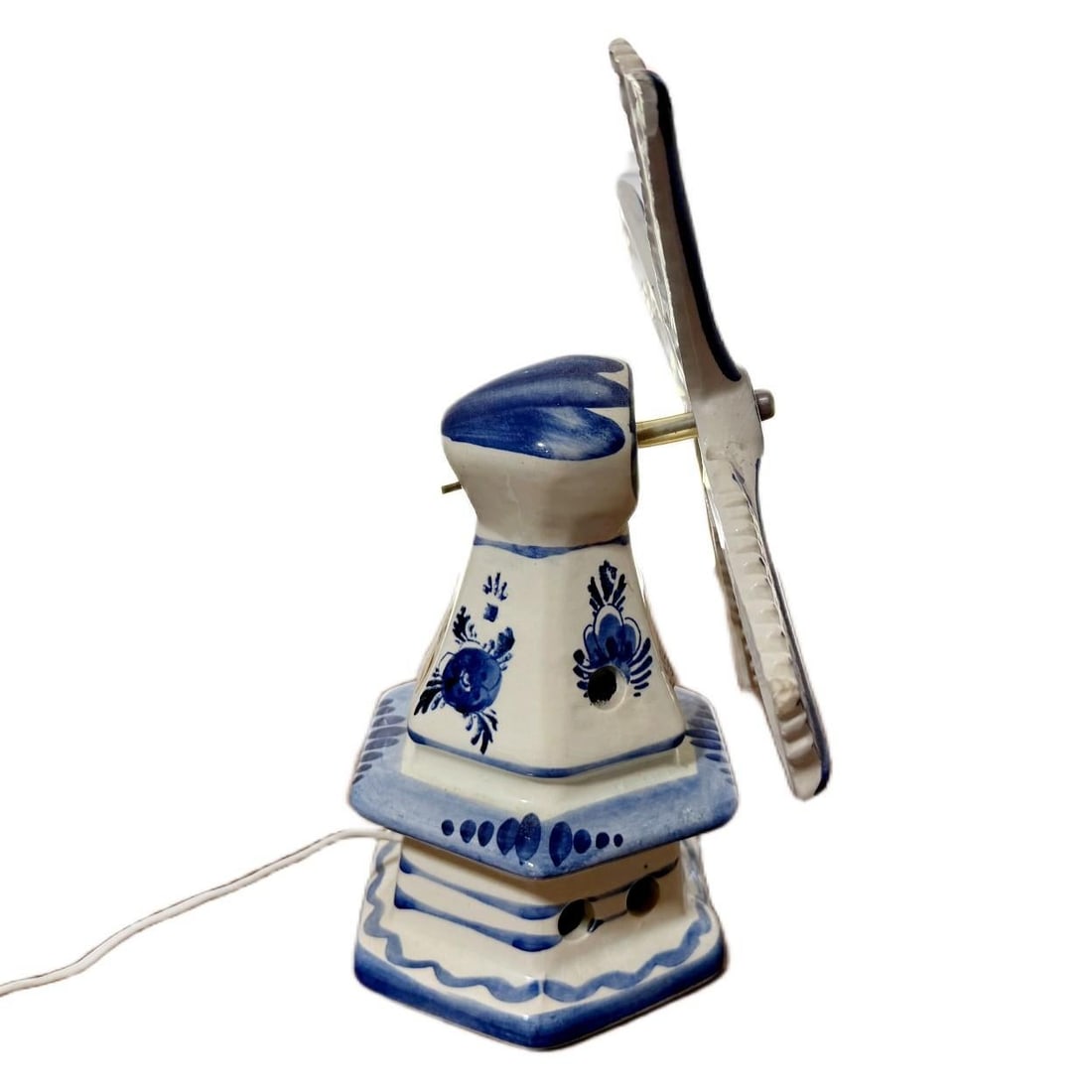 Vintage Authentic Dutch Delft Blue Hand-Painted Porcelain Windmill Table Lamps - Made in Holland - a - 4