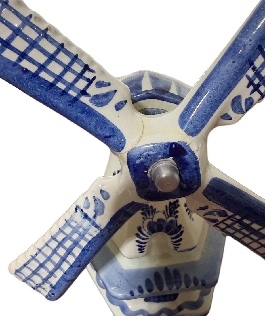 Vintage Authentic Dutch Delft Blue Hand-Painted Porcelain Windmill Table Lamps - Made in Holland - a - 7