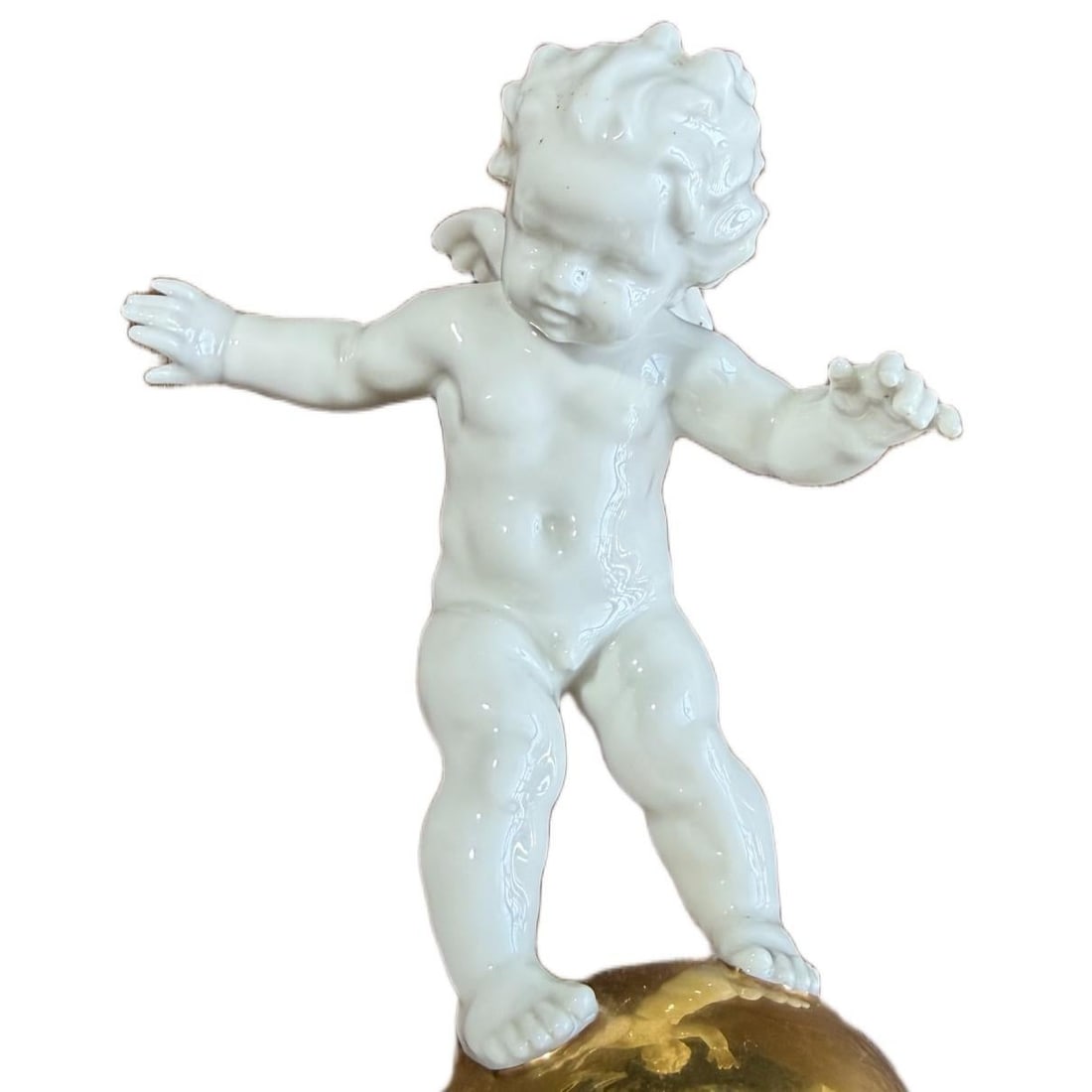 Vintage 40s Hutschenreuther Karl Tutter Putto Cherub on Gold Sphere Figurine - 4