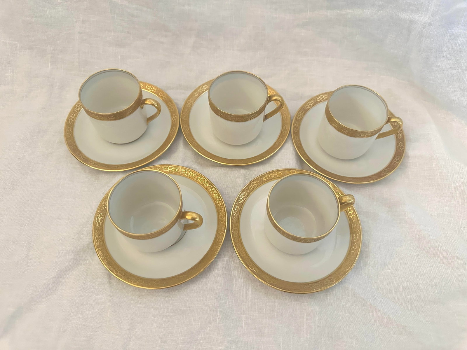 Vintage C.Ahrenfeldt Limoges 24kt Gold Rim Set of 5 Demitasse Cup/Saucer Set - 10 pcs - 4